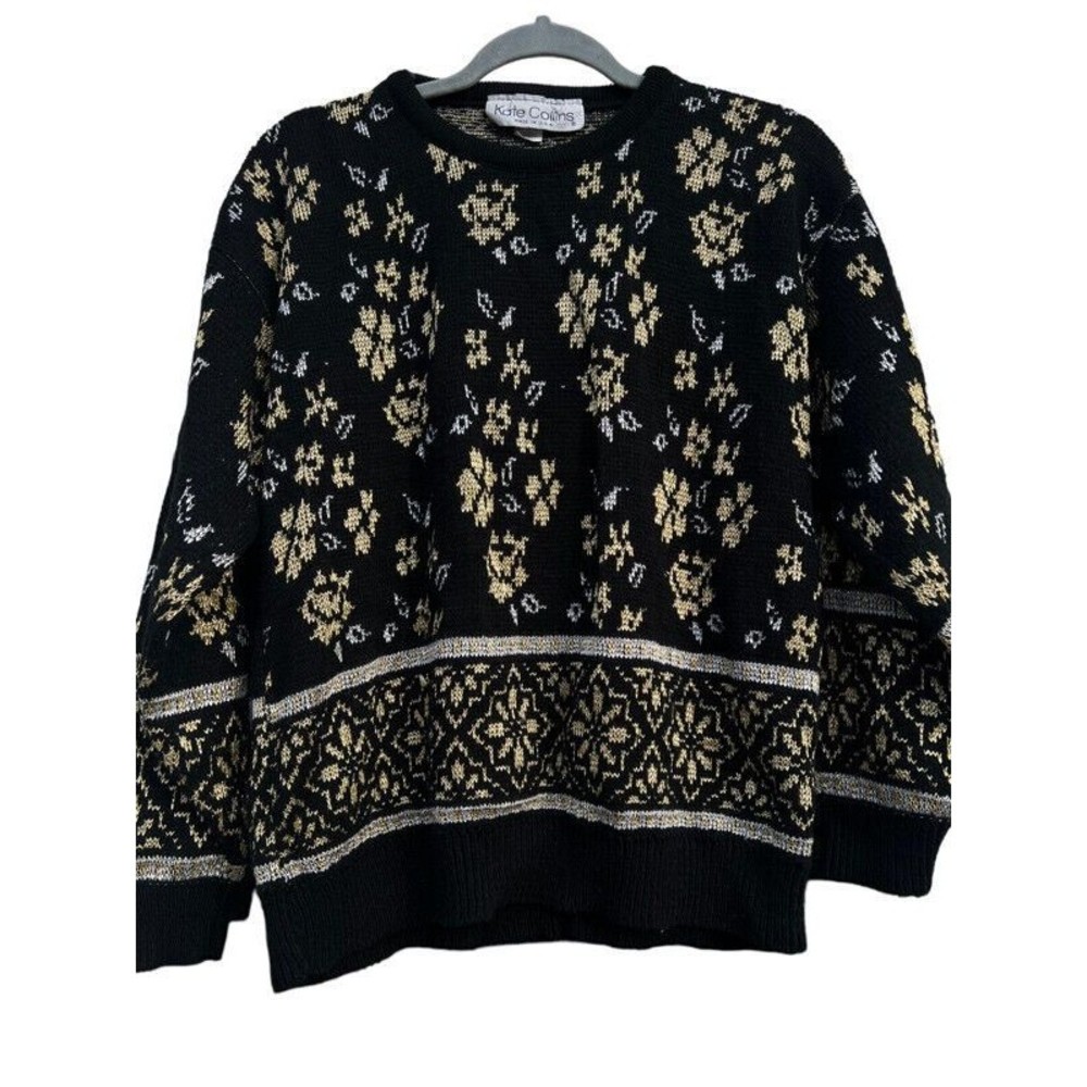 Vintage 80's Kate Collins Metallic Silver Gold Knit Sweater Womens Size S/M ?